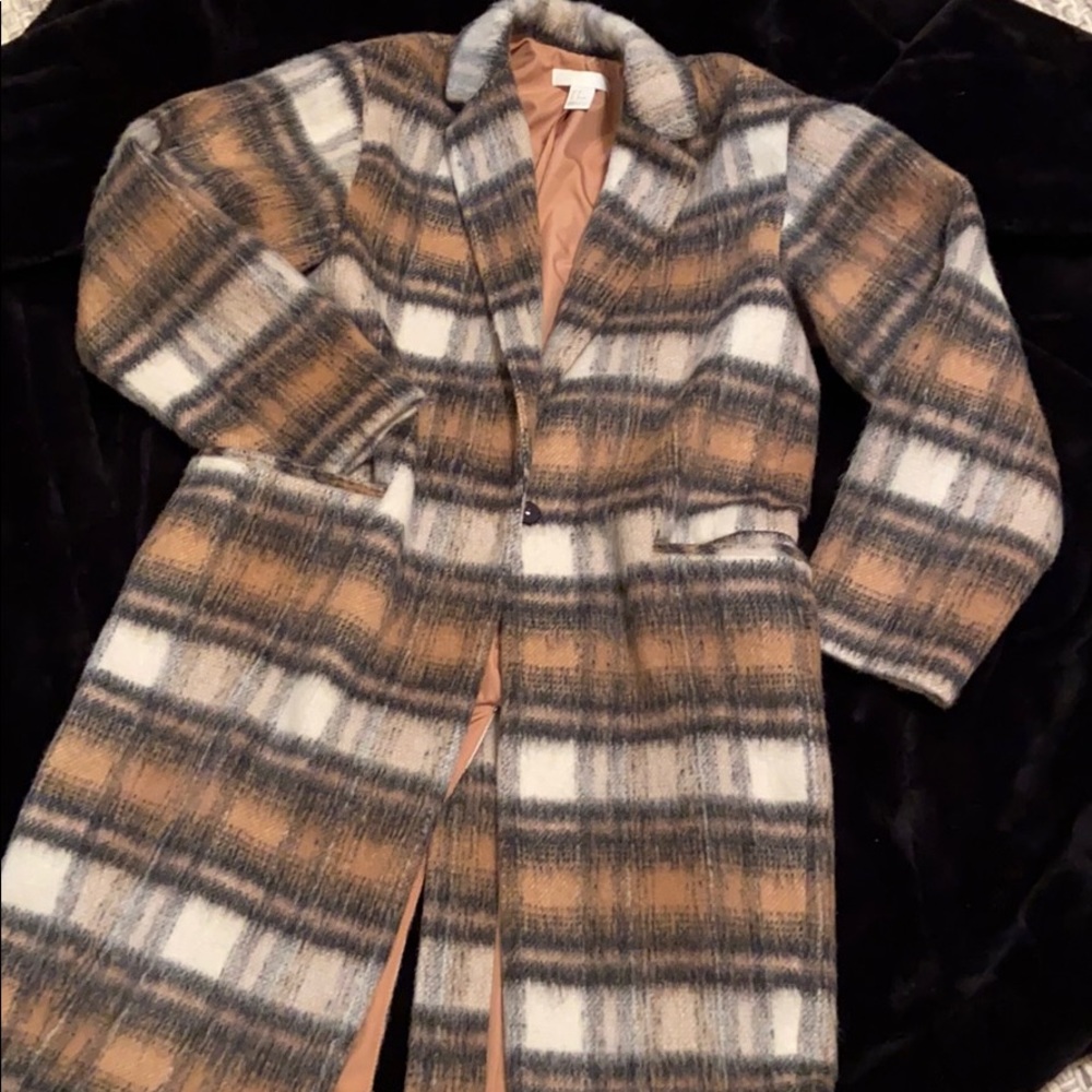 Plaid wool blend coat